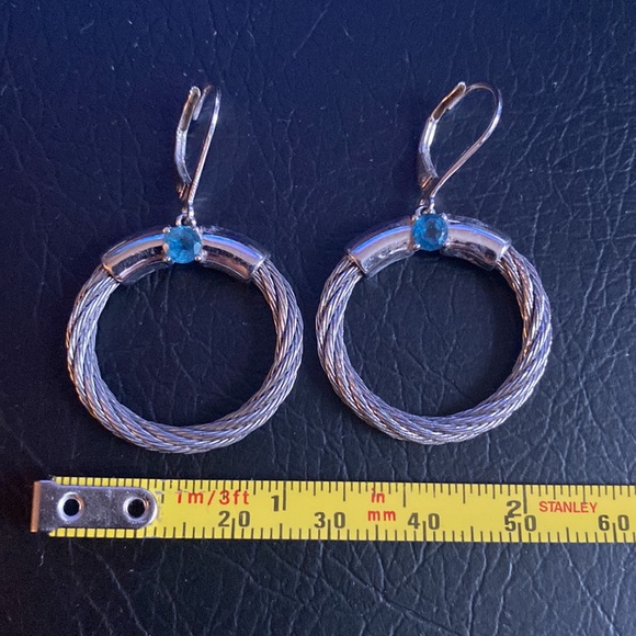 Genuine Blue Topaz Wire Hanging Hoops - Picture 3 of 3